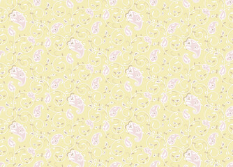 Paisley, scrolls, polka-dot pattern - vector pattern in pastel colors of pink and butter.