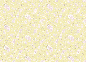 Paisley, scrolls, polka-dot pattern - vector pattern in pastel colors of pink and butter.
