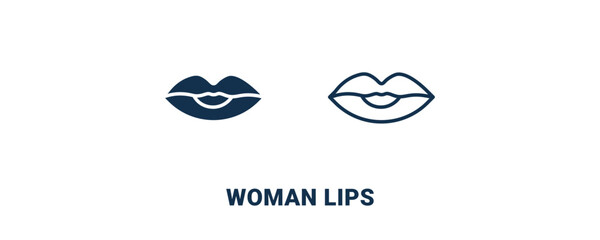 woman lips icon. Outline and filled woman lips icon from beauty and elegance collection. Line and glyph vector isolated on white background. Editable woman lips symbol.