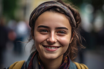 Portrait of young female university student smiling,outdoors.