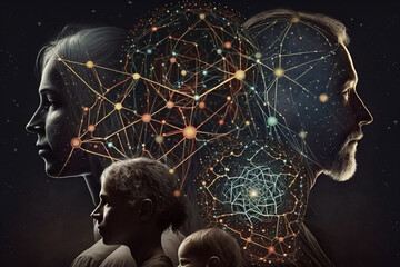 Constellation familiale, schéma familiale,  IA générative, Générative, IA 