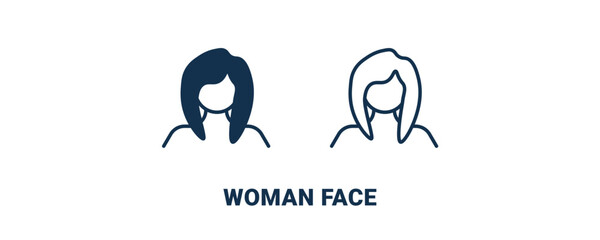 woman face icon. Outline and filled woman face icon from beauty and elegance collection. Line and glyph vector isolated on white background. Editable woman face symbol.