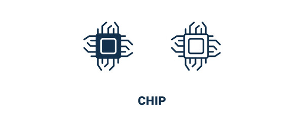 chip icon. Outline and filled chip icon from ai and future technology collection. Line and glyph vector isolated on white background. Editable chip symbol.
