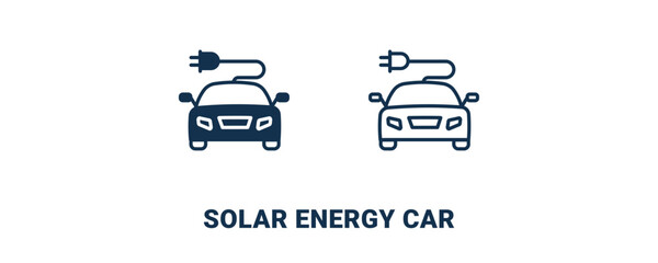 solar energy car icon. Outline and filled solar energy car icon from ai and future technology collection. Line and glyph vector isolated on white background. Editable solar energy car symbol.