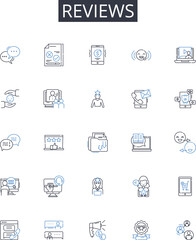 Reviews line icons collection. Feedback, Opinions, Assessments, Evaluations, Critiques, Thoughts, Ratings vector and linear illustration. Reactions,Impressions,Remarks outline signs set