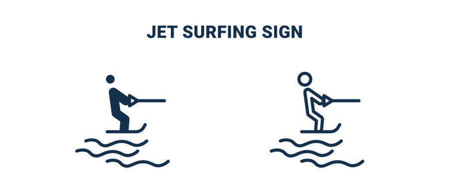 jet surfing sign icon. Outline and filled jet surfing sign icon from sport and games collection. Line and glyph vector isolated on white background. Editable jet surfing sign symbol.