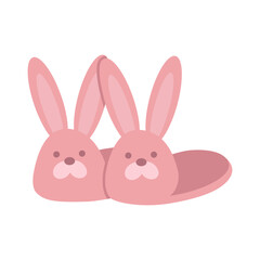 Cute pink house slippers with rabbit muzzles, cartoon style. Trendy modern vector illustration isolated on white background, hand drawn, flat
