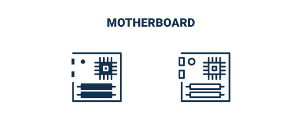 motherboard icon. Outline and filled motherboard icon from electronic device and stuff collection. Line and glyph vector isolated on white background. Editable motherboard symbol.