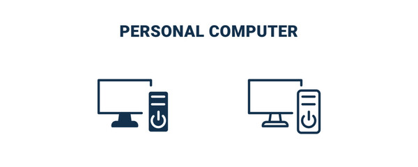 personal computer icon. Outline and filled personal computer icon from electronic device and stuff collection. Line and glyph vector isolated on white background. Editable personal computer symbol.