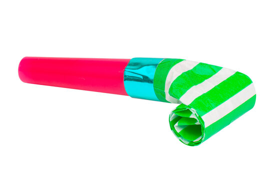 Colorful horn noisemaker rolled for party isolated on the white background