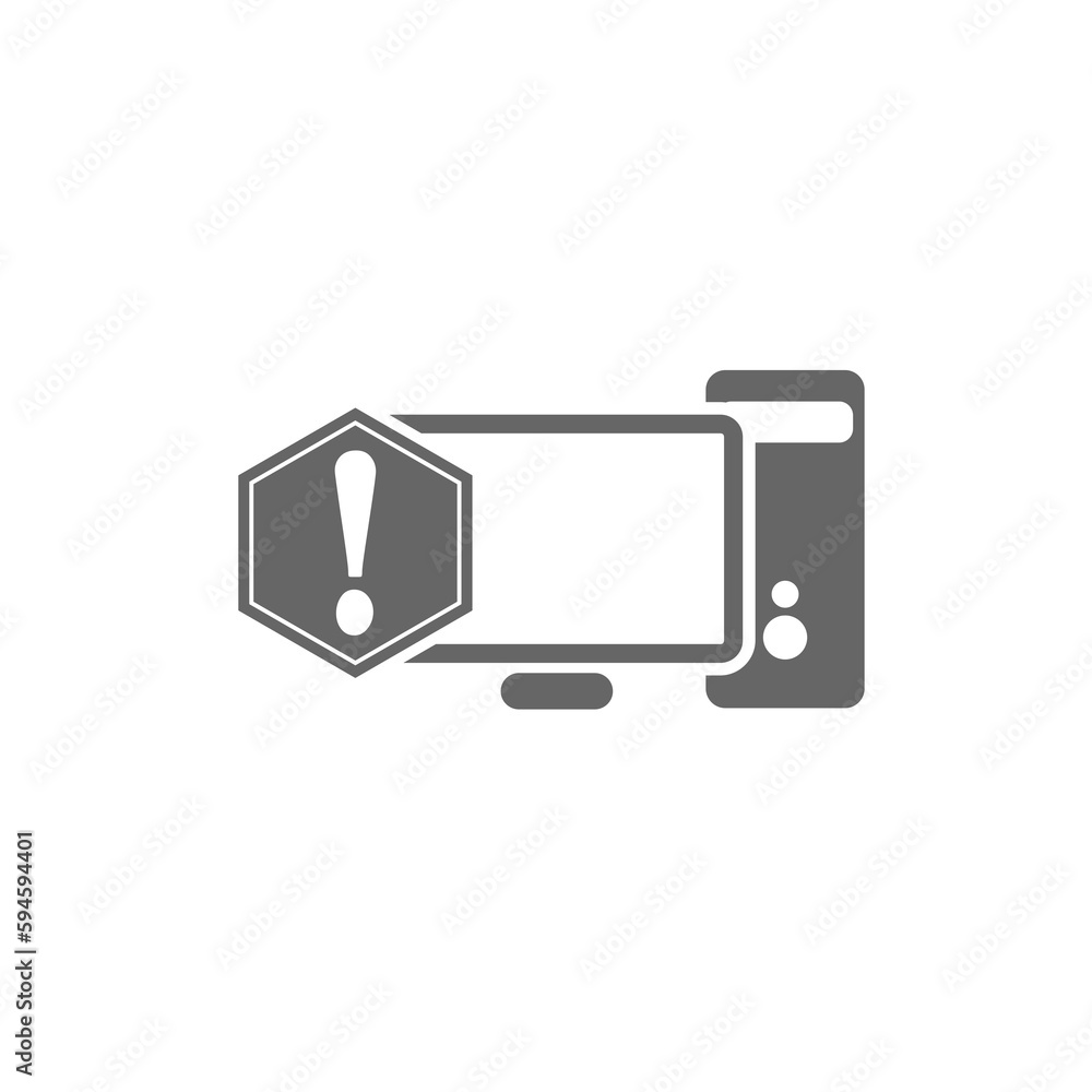Poster computer with exclamation mark icon isolated on transparent background