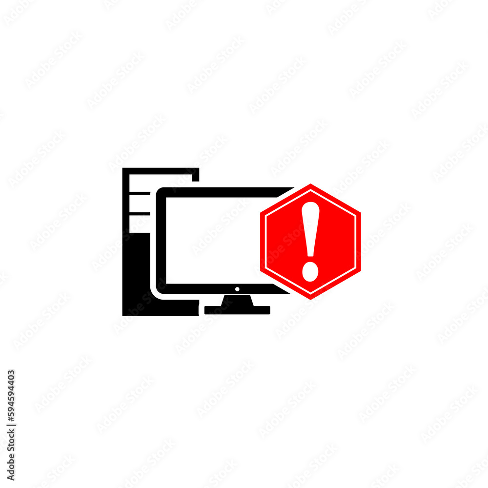 Poster computer with exclamation mark icon isolated on transparent background
