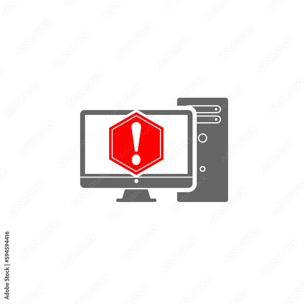 Poster computer with exclamation mark icon isolated on transparent background