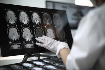 Doctor examining images of a disease on the computer. Generate by ai