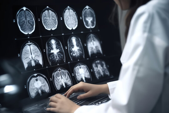 Doctor examining images of a disease on the computer. Generate by ai