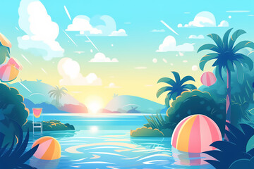 Fototapeta na wymiar Illustration of a tropical island with palm trees. Generate by ai