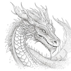 Chinese Dragon black and white drawing design 2d illustration. Traditional mystical creature vector coloring page