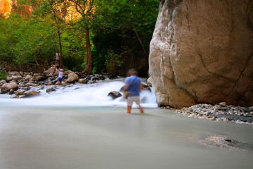 The scenic view of Saklıkent canyon, 300 m deep and 18 km long, being one of the deepest in the...