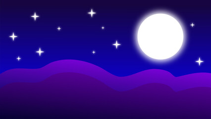 Night sky with moon and stars for background.