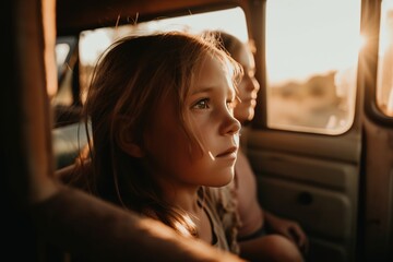 A Girl Sitting In A Car Looking Out The Window At The Sun Savanna Documentary Photography Documentary Photography Generative AI