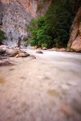 The scenic view of Saklıkent canyon, 300 m deep and 18 km long, being one of the deepest in the...