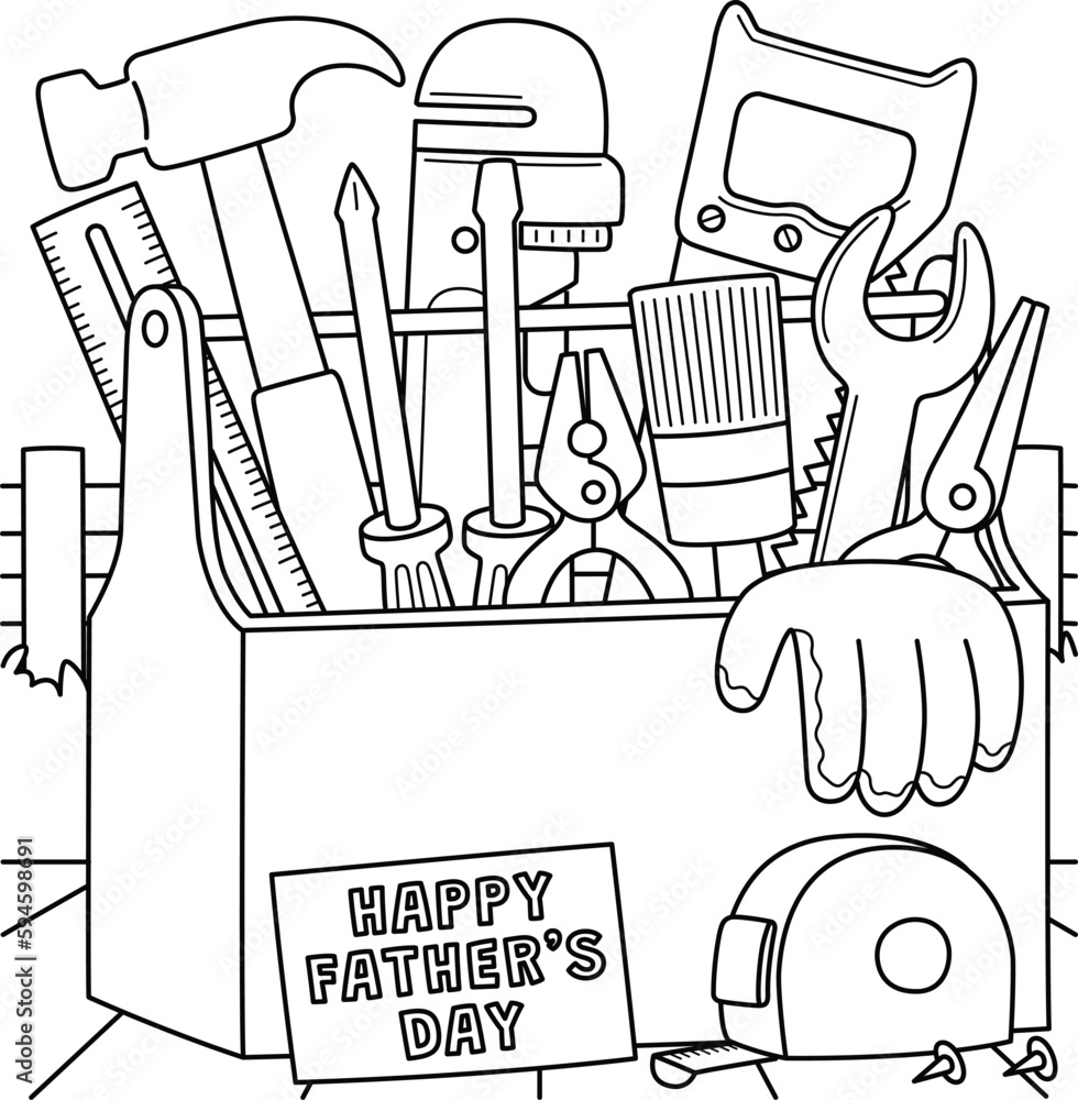 Wall mural happy fathers day toolbox coloring page for kids