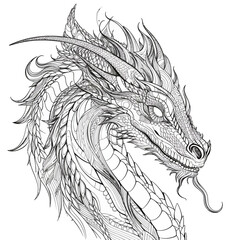 Chinese Dragon black and white drawing design 2d illustration. Traditional mystical creature vector coloring page