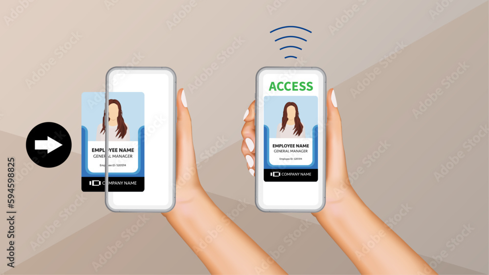 Poster mobile credentials, hand holding a mobile, smartphone or mobile devices doing digital identification