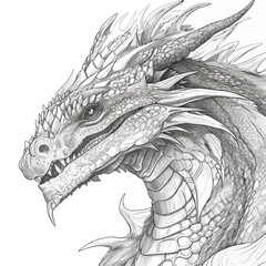 Chinese Dragon black and white drawing design 2d illustration. Traditional mystical creature vector coloring page © Roman