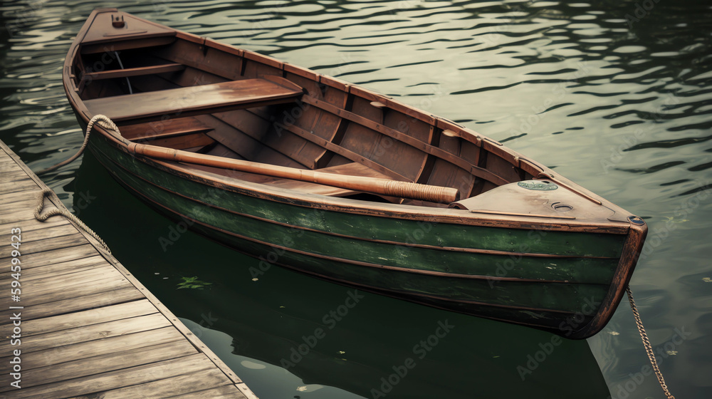 Poster old wooden boat on the river