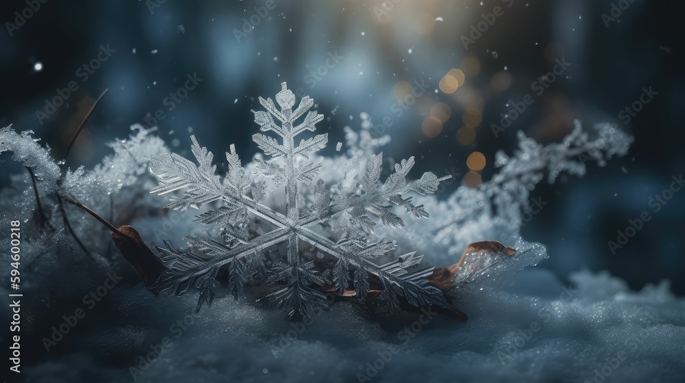 Wall mural christmas night composition of snowflakes in snow with sparkles.. created with generative ai