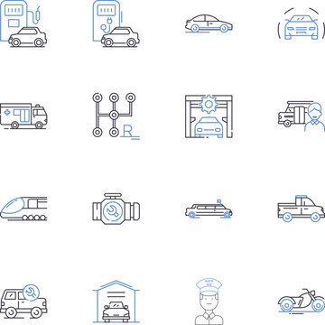 Shipping line icons collection. Logistics, Distribution, Transportation, Export, Import, Cargo, Freight vector and linear illustration. Container,Packaging,Loading outline signs set
