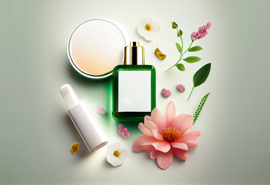 Facial cream and other women's cosmetic on light table. Mockup for design, AI Generated