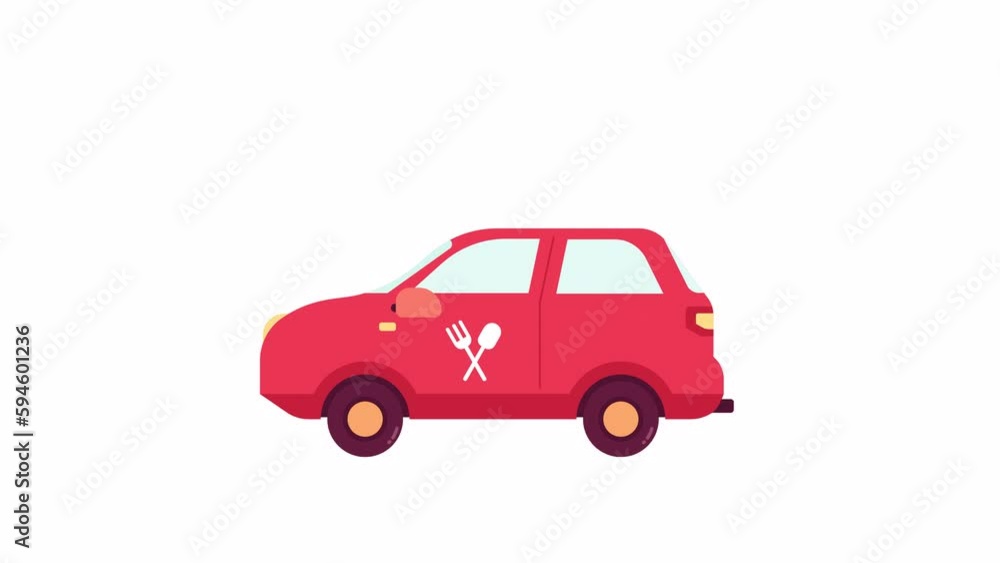 Aufkleber animated catering service car. flat cartoon style icon 4k video footage for web design. food deliver