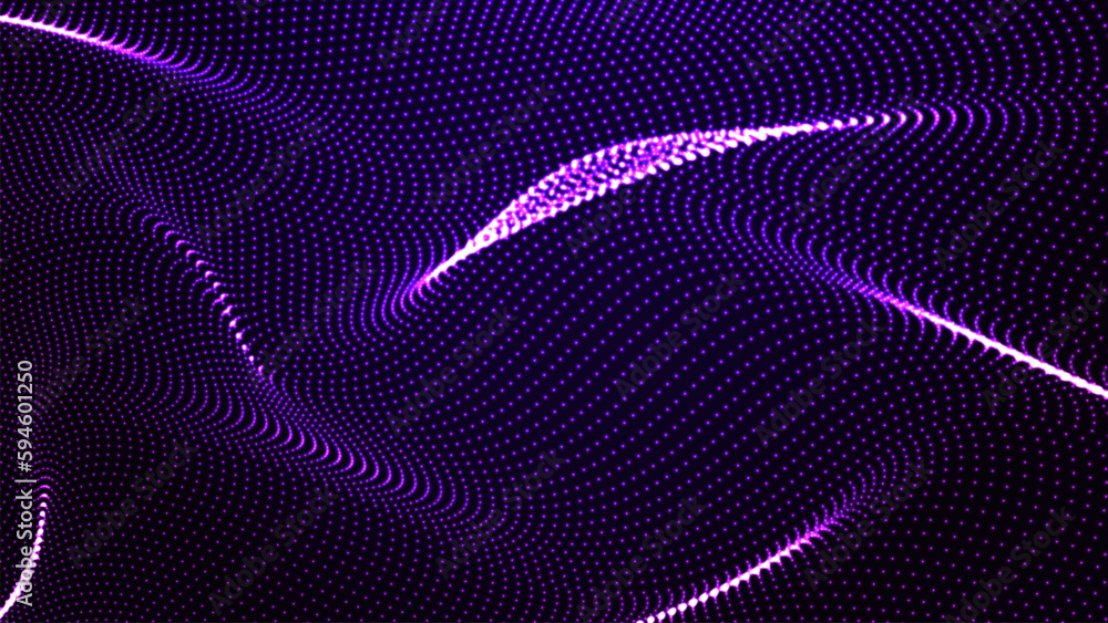Poster abstract vector wavy texture with glowing dots. particle flow. cyber technology vector illustration.