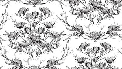 Fototapeta premium seamless lace pattern, vector illustration, magnolia flowers