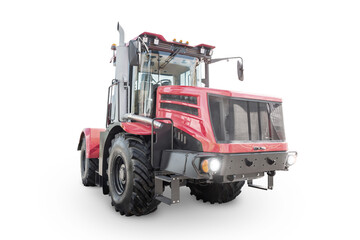 Red heavy wheeled tractor isolated on transparent background