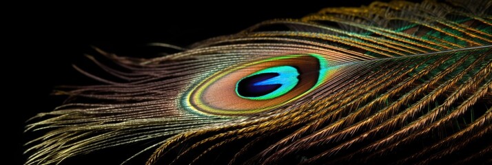 An extreme close up of a peacock feather revealing the intricate iridescent patterns and colors of its individual strands, concept of Microscopic details, created with Generative AI technology