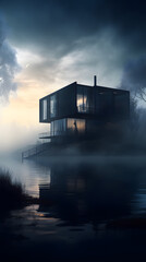Fototapeta na wymiar an old minimalistic futuristic house
