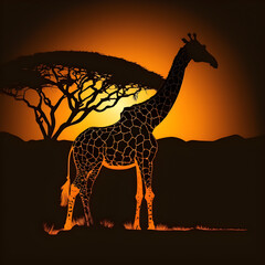 Fototapeta na wymiar giraffe silhouette at sunset generative AI