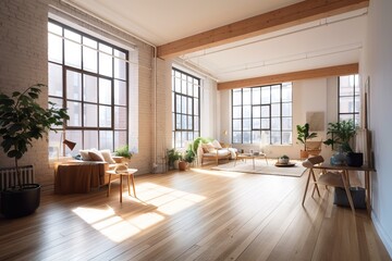 A Living Room With A Lot Of Windows And A Wooden Floor Abandoned Warehouse Interior Photorealism Interior Design Generative AI