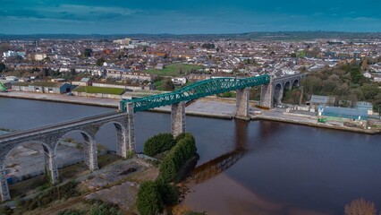 Amazing Boyne viaduct in drogheda spanning over river Boyne in early evening hours. Beautiful...