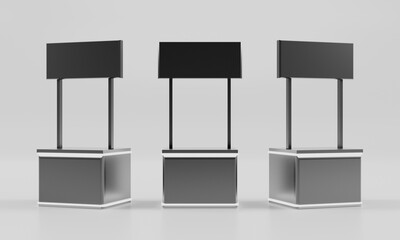 3d booth illustration rendering, Exhibition stand event for mockup a Display design, trade show for retail product on white background