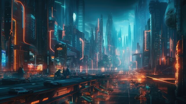 Background of a futuristic city of the future.. Created with generative AI