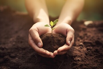 hands holding seedling, ai generative