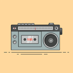 minimalist retro boombox tape recorder cassette player icon illustration retro vintage 90s 80s memories nostalgia	
