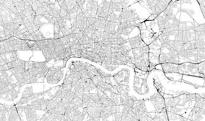 Monochrome city map with road network of London - obrazy, fototapety, plakaty