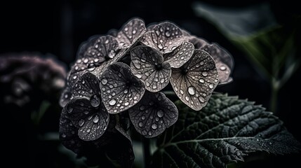 somber tone of a hydrangea close-up. AI generated illustration