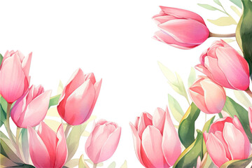 Vector watercolor banner with beautiful framed tulip flowers for spring or summer holiday, women's day, mother's day, wedding. - obrazy, fototapety, plakaty