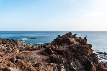 Volcanic trail on the beach of Tacoron on El Hierro, Canary Islands